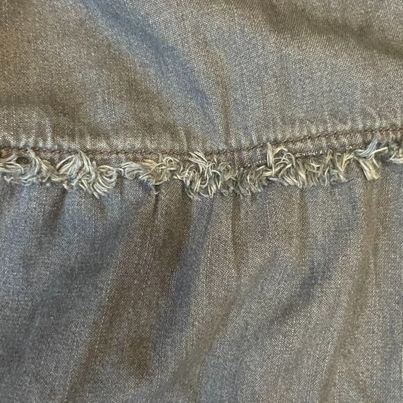 Free People‎ Chambray Jumpsuit L Racerback Wide Leg Cropped Raw Hem Boho - Picture 9 of 11